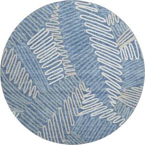 HomeRoots 8' Blue Ivory and Gray Floral Washable Round Rug – Durable, UV Protected, Soft, and Stylish Accent Piece 671873