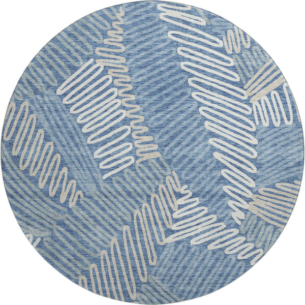 HomeRoots 8' Blue Ivory and Gray Floral Washable Round Rug – Durable, UV Protected, Soft, and Stylish Accent Piece 671873