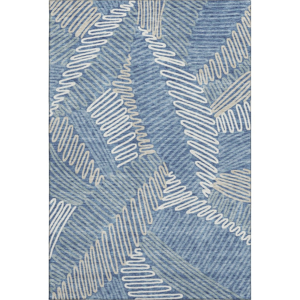 HomeRoots 8' X 10' Elegant Blue Ivory Gray Floral Washable Area Rug – Durable, UV-Protected, Pet-Friendly Design 671874