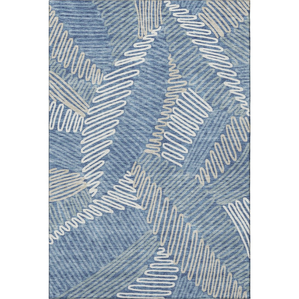 HomeRoots 8' X 10' Elegant Blue Ivory Gray Floral Washable Area Rug – Durable, UV-Protected, Pet-Friendly Design 671874