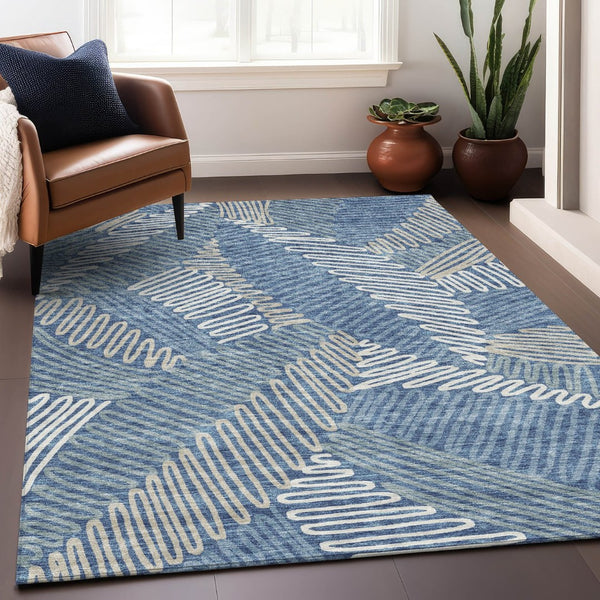 HomeRoots 10' Blue Ivory Gray Floral Washable Area Rug - Durable, Stain-Resistant, UV Protected for Homes 671876