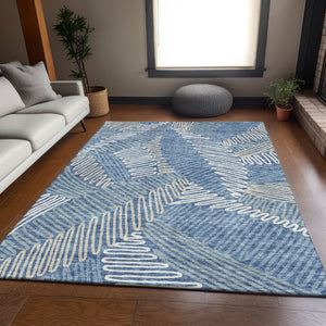 HomeRoots 10' Blue Ivory Gray Floral Washable Area Rug - Durable, Stain-Resistant, UV Protected for Homes 671876