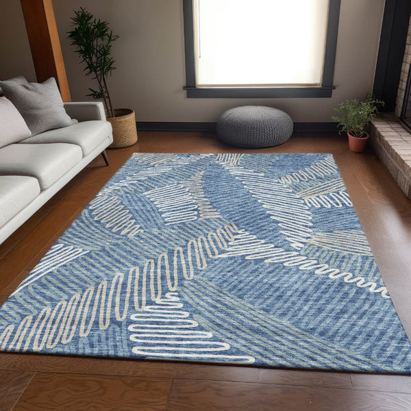 HomeRoots 10' Blue Ivory Gray Floral Washable Area Rug - Durable, Stain-Resistant, UV Protected for Homes 671876