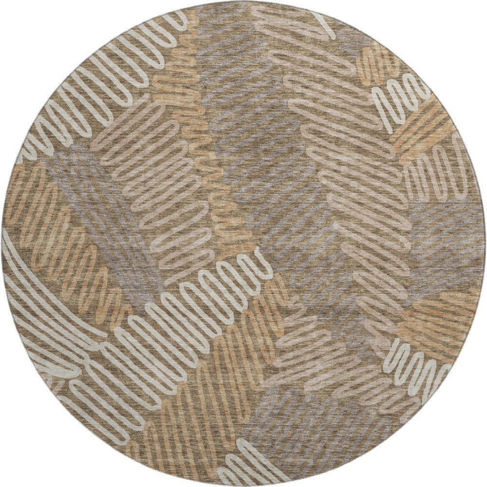 HomeRoots 8' Brown and Beige Floral Round Rug - Washable, UV Protected, Durable Design for High-Traffic Areas 671879