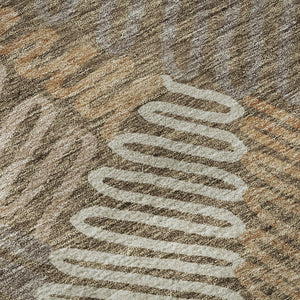 HomeRoots 8' Brown and Beige Floral Round Rug - Washable, UV Protected, Durable Design for High-Traffic Areas 671879