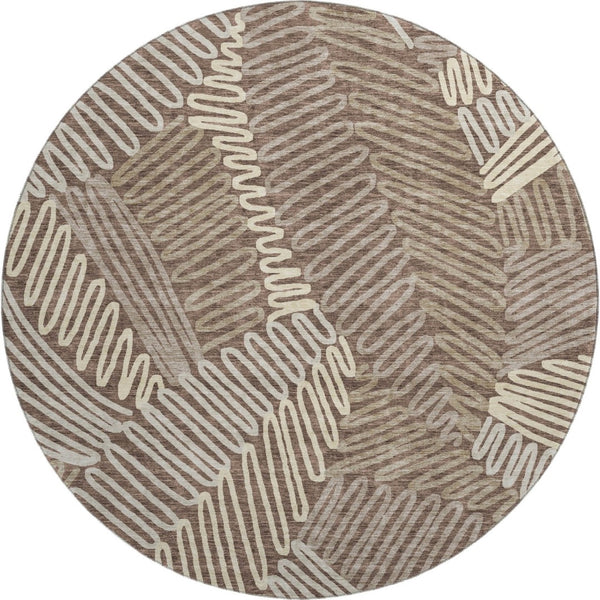 HomeRoots 8' Chocolate and Taupe Floral Washable Round Rug – Durable, UV-Protected, Ideal for Busy Homes 671885