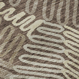 HomeRoots 8' Chocolate and Taupe Floral Washable Round Rug – Durable, UV-Protected, Ideal for Busy Homes 671885