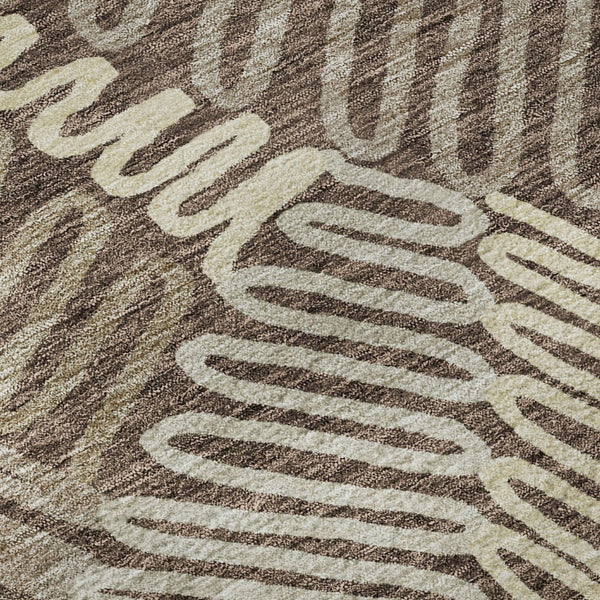 HomeRoots 8' Chocolate and Taupe Floral Washable Round Rug – Durable, UV-Protected, Ideal for Busy Homes 671885