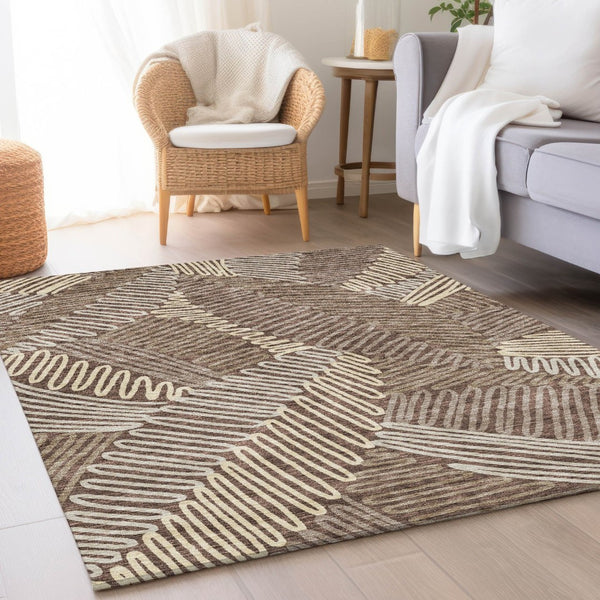 HomeRoots 9' X 12' Floral Washable Area Rug in Chocolate & Taupe – UV Protected, Durable, Pet-Friendly Design 671887