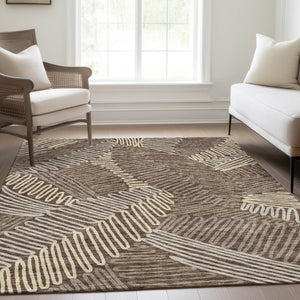 HomeRoots 9' X 12' Floral Washable Area Rug in Chocolate & Taupe – UV Protected, Durable, Pet-Friendly Design 671887