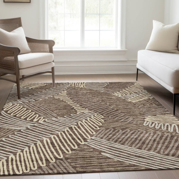 HomeRoots 9' X 12' Floral Washable Area Rug in Chocolate & Taupe – UV Protected, Durable, Pet-Friendly Design 671887