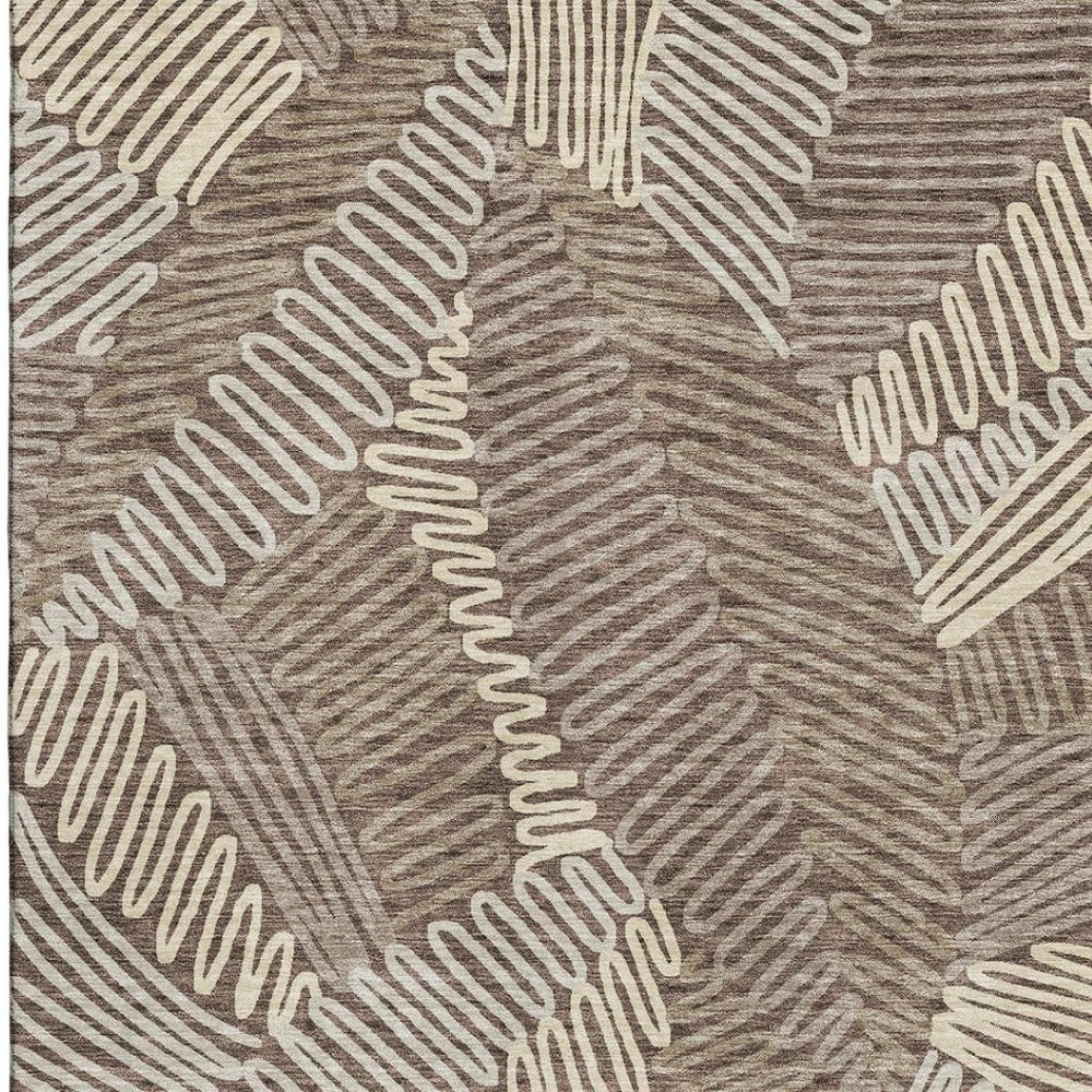 HomeRoots 9' X 12' Floral Washable Area Rug in Chocolate & Taupe – UV Protected, Durable, Pet-Friendly Design 671887