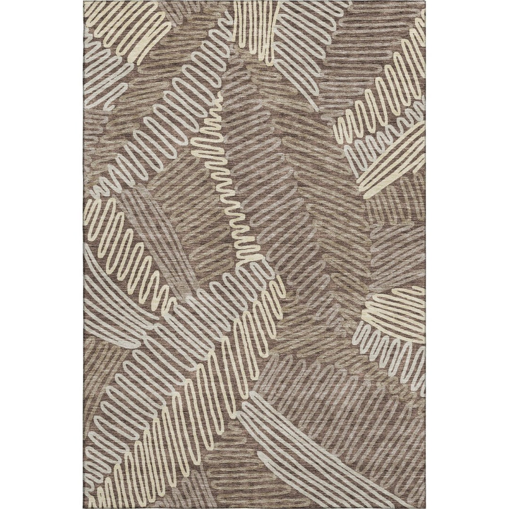 HomeRoots 10' X 14' Chocolate Taupe Floral Area Rug – Durable, Washable & UV-Resistant for Family Spaces 671888