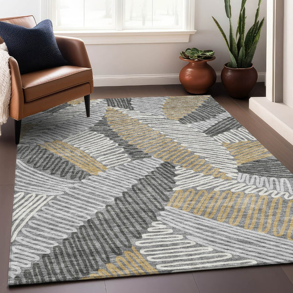 HomeRoots 5' X 8' Gray Gold Ivory Floral Area Rug - Washable, UV Protected, Durable, Perfect for Any Room! 671890