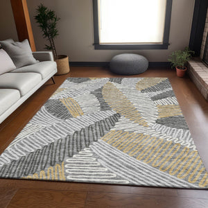 HomeRoots 5' X 8' Gray Gold Ivory Floral Area Rug - Washable, UV Protected, Durable, Perfect for Any Room! 671890