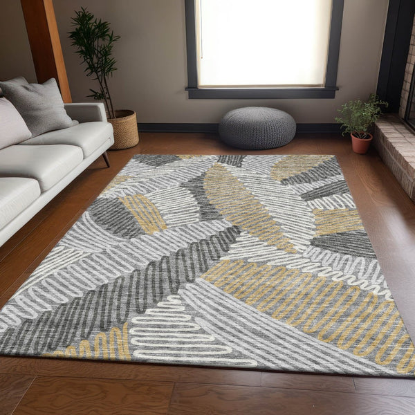HomeRoots 5' X 8' Gray Gold Ivory Floral Area Rug - Washable, UV Protected, Durable, Perfect for Any Room! 671890