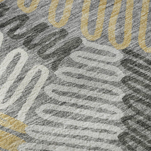 HomeRoots 8' Elegant Gray, Gold & Ivory Floral Round Area Rug - Washable, UV Protected & Durable Design 671891