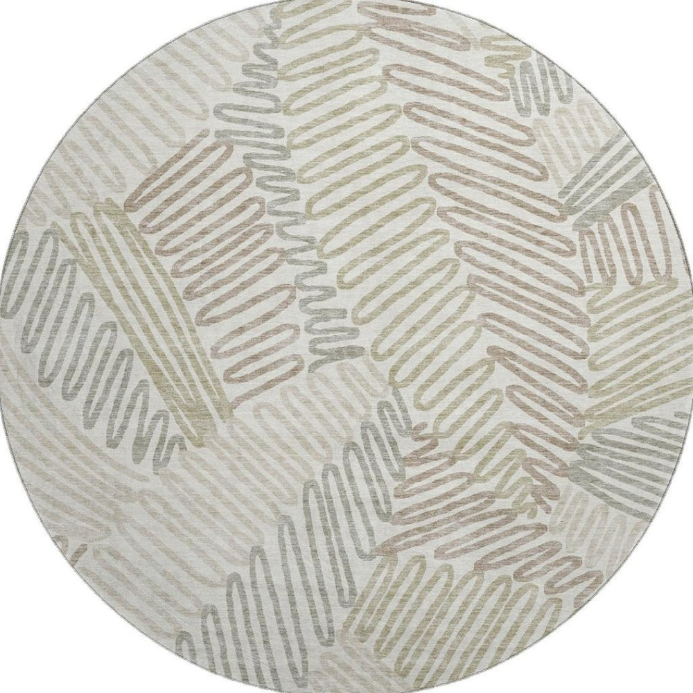 HomeRoots 8' Elegant Ivory Beige Floral Round Rug – Washable, UV Protected, Durable & Perfect for High-Traffic Areas 671897