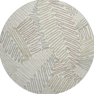 HomeRoots 8' Elegant Ivory Beige Floral Round Rug – Washable, UV Protected, Durable & Perfect for High-Traffic Areas 671897