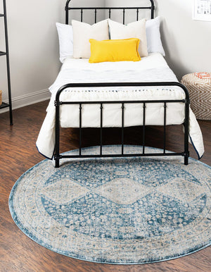 Unique Loom Newport Rosecliff Machine Made Border Rug Navy Blue, Ivory/Light Blue 10' 2" x 10' 2"