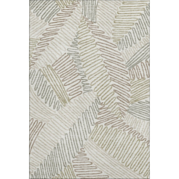 HomeRoots 10' Ivory Beige Tan Floral Washable Area Rug - Stain Resistant, UV Protected, Perfect for Living Spaces 671900