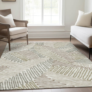 HomeRoots 10' Ivory Beige Tan Floral Washable Area Rug - Stain Resistant, UV Protected, Perfect for Living Spaces 671900