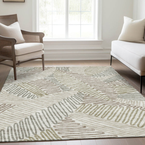 HomeRoots 10' Ivory Beige Tan Floral Washable Area Rug - Stain Resistant, UV Protected, Perfect for Living Spaces 671900
