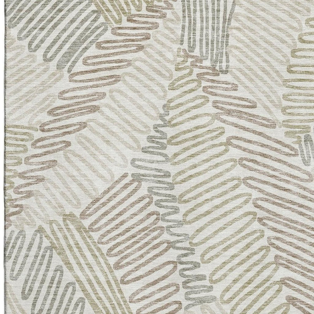 HomeRoots 10' Ivory Beige Tan Floral Washable Area Rug - Stain Resistant, UV Protected, Perfect for Living Spaces 671900
