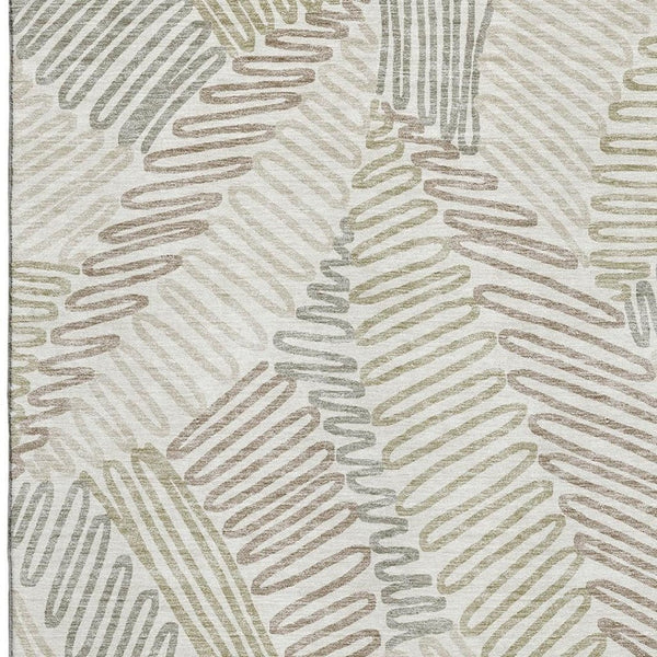 HomeRoots 10' Ivory Beige Tan Floral Washable Area Rug - Stain Resistant, UV Protected, Perfect for Living Spaces 671900