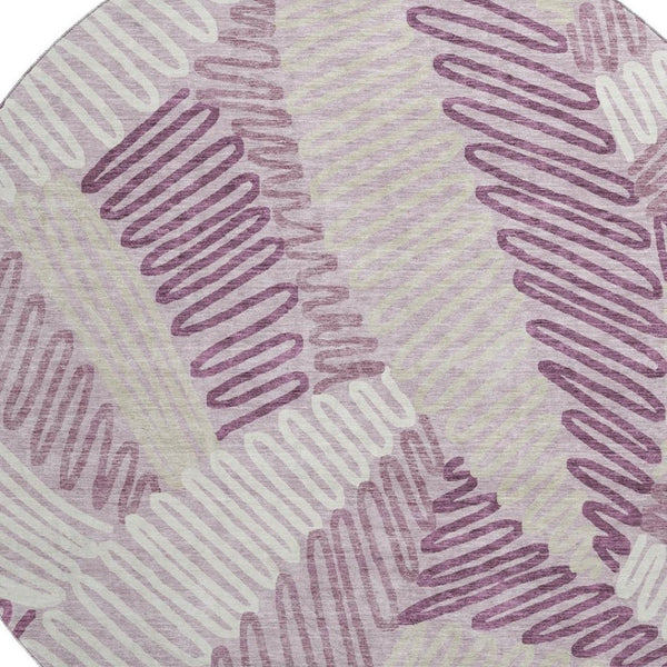 HomeRoots 8' Elegant Floral Round Rug in Lavender, Ivory & Beige - Washable, UV Protected, Family-Friendly Design 671903