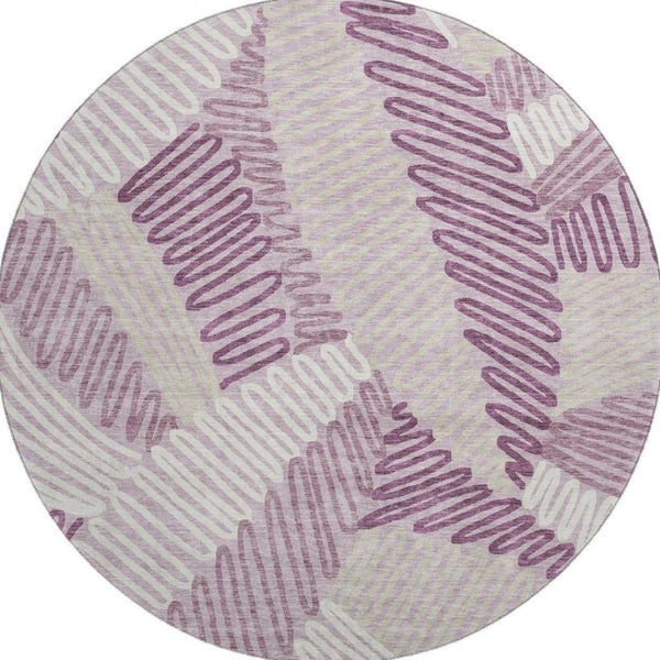 HomeRoots 8' Elegant Floral Round Rug in Lavender, Ivory & Beige - Washable, UV Protected, Family-Friendly Design 671903