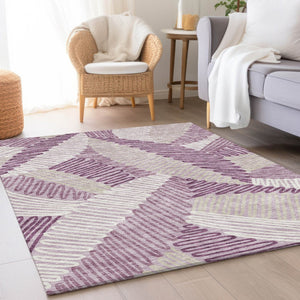 HomeRoots 10' Stylish Lavender Ivory Beige Floral Area Rug - Washable, UV Protected, Stain Resistant Design! 671906