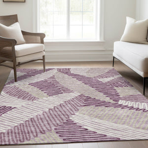 HomeRoots 10' Stylish Lavender Ivory Beige Floral Area Rug - Washable, UV Protected, Stain Resistant Design! 671906