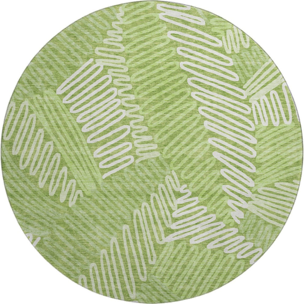 HomeRoots 8' Vibrant Lime Green and Ivory Floral Round Rug – Washable, UV Protected, Pet-Friendly Decor! 671909