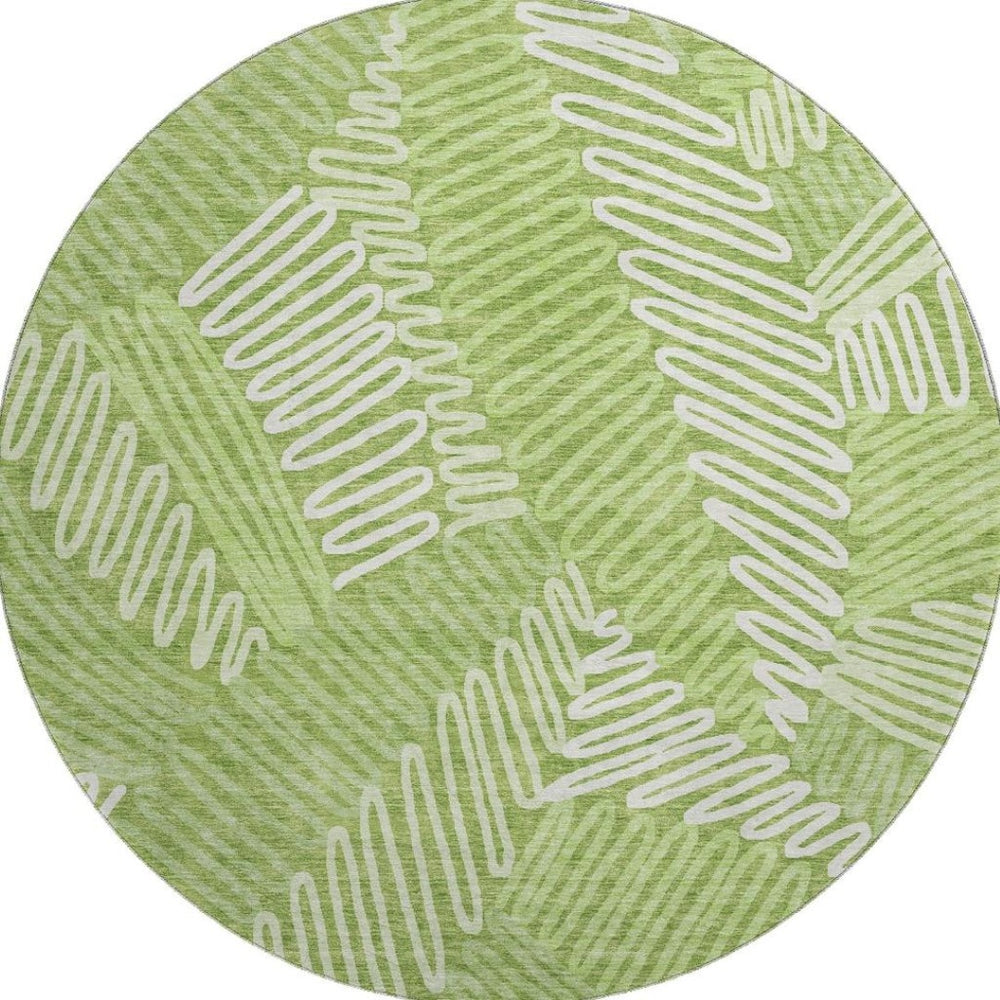 HomeRoots 8' Vibrant Lime Green and Ivory Floral Round Rug – Washable, UV Protected, Pet-Friendly Decor! 671909