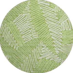 HomeRoots 8' Vibrant Lime Green and Ivory Floral Round Rug – Washable, UV Protected, Pet-Friendly Decor! 671909