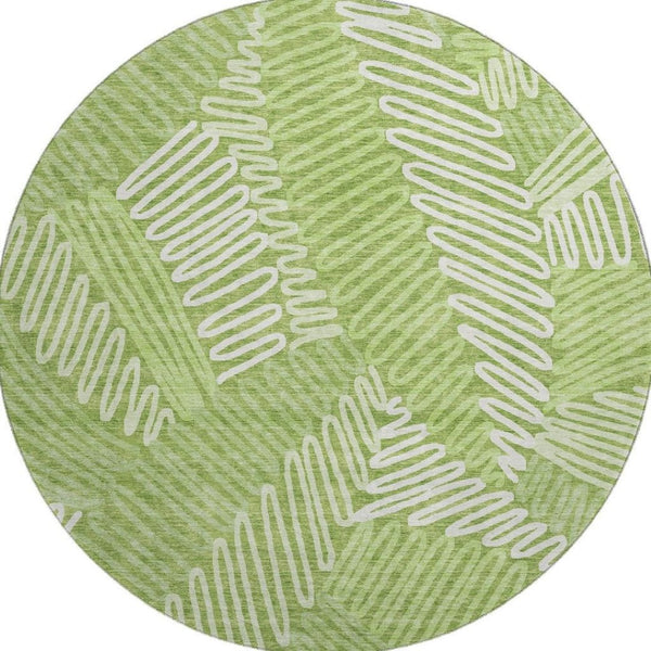 HomeRoots 8' Vibrant Lime Green and Ivory Floral Round Rug – Washable, UV Protected, Pet-Friendly Decor! 671909