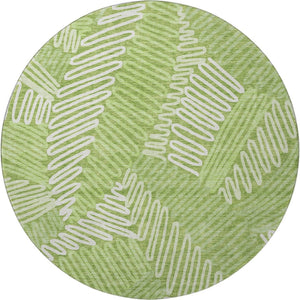 HomeRoots 8' Vibrant Lime Green and Ivory Floral Round Rug – Washable, UV Protected, Pet-Friendly Decor! 671909