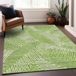 HomeRoots 10' X 14' Vibrant Lime Green Floral Area Rug with UV Protection - Durable, Washable, and Family-Friendly! 671912