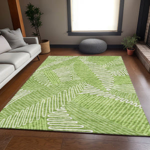 HomeRoots 10' X 14' Vibrant Lime Green Floral Area Rug with UV Protection - Durable, Washable, and Family-Friendly! 671912