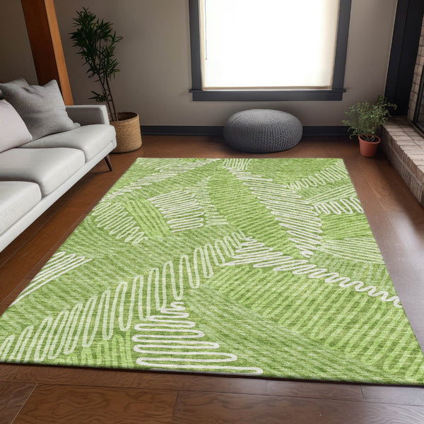 HomeRoots 10' X 14' Vibrant Lime Green Floral Area Rug with UV Protection - Durable, Washable, and Family-Friendly! 671912