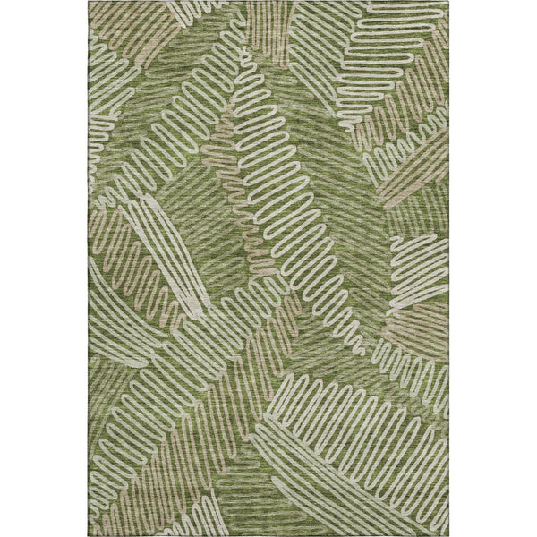 HomeRoots 5' Olive Green Ivory Beige Floral Area Rug - Washable, UV Protected, Durable for High Traffic Spaces 671914