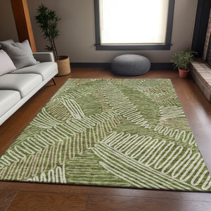 HomeRoots 5' Olive Green Ivory Beige Floral Area Rug - Washable, UV Protected, Durable for High Traffic Spaces 671914