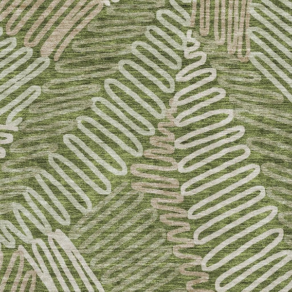 HomeRoots 5' Olive Green Ivory Beige Floral Area Rug - Washable, UV Protected, Durable for High Traffic Spaces 671914