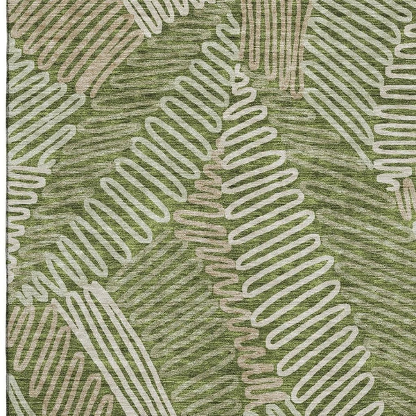 HomeRoots 5' Olive Green Ivory Beige Floral Area Rug - Washable, UV Protected, Durable for High Traffic Spaces 671914