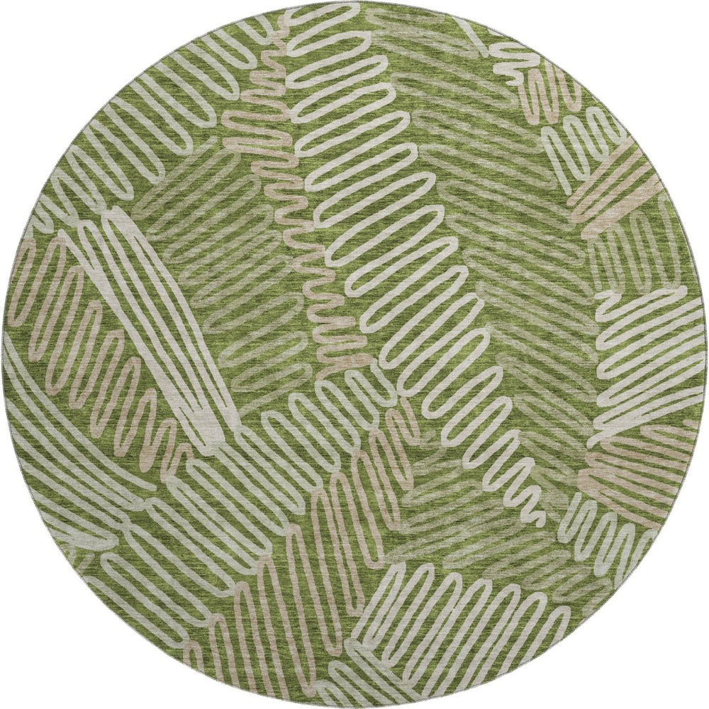 HomeRoots 8' Washable Round Floral Rug in Olive Green, Ivory & Beige - UV Protected & Stain Resistant! 671915