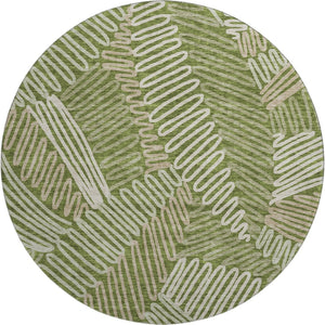 HomeRoots 8' Washable Round Floral Rug in Olive Green, Ivory & Beige - UV Protected & Stain Resistant! 671915