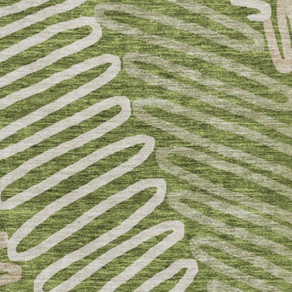 HomeRoots 8' Washable Round Floral Rug in Olive Green, Ivory & Beige - UV Protected & Stain Resistant! 671915