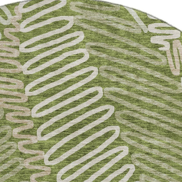 HomeRoots 8' Washable Round Floral Rug in Olive Green, Ivory & Beige - UV Protected & Stain Resistant! 671915