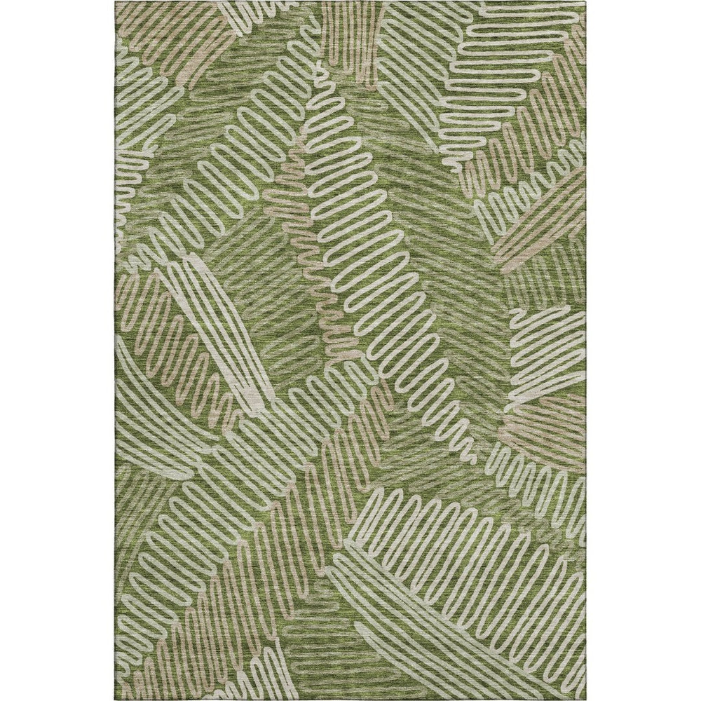 HomeRoots 8' X 10' Elegant Olive Green Floral Area Rug - Washable, UV Protected, Perfect for Family Homes! 671916